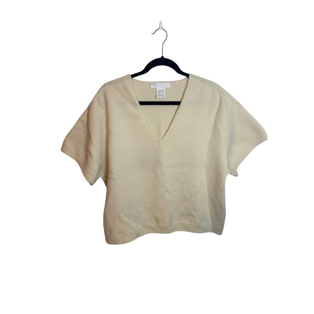Address Cream Wool Cashmere Short Sleeve V-Neck Sweater